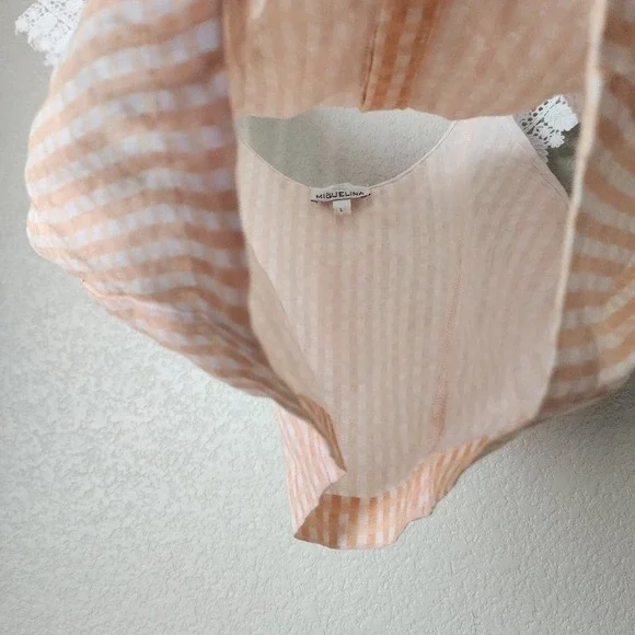 MIGUELINA Lace Gingham Crop Top Boho Coquette Cottagecore L - Picture 10 of 11